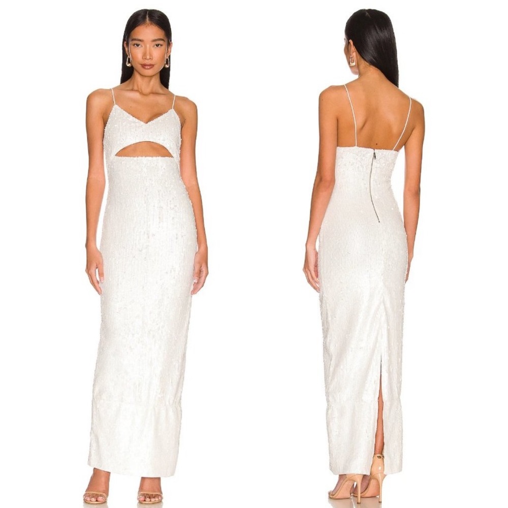 Alice + Olivia Valli Cut Out Cami Dress Off White Sequin Maxi CC203E69520 NEW 2